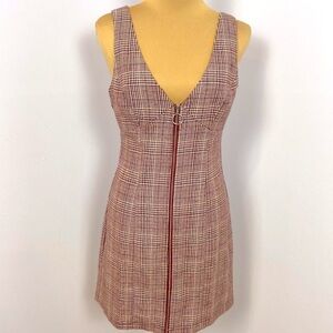 Glen Plaid Wine Red Pinafore Zip Up Dress Size M